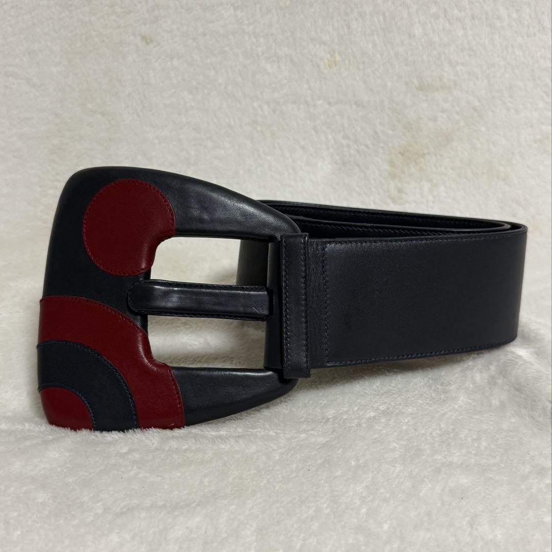 GUCCI Black Red Leather Belt with Classic Interlocking G Buckle-image