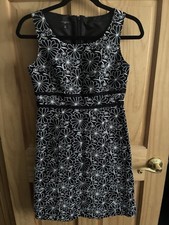 Talbots Women’s 2p Embroidered Floral Black & White Sleeveless Sheath Dress