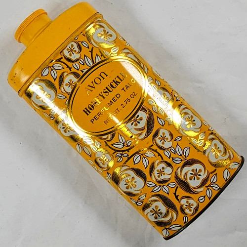 VTG Avon Honeysuckle Tin Perfumed Talc MCM with Product New York USA 2.75 ounce