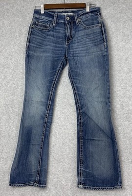 BKE Aiden Bootleg Jeans Men s 28S Faded Whiskered Distressed Thick Stitched