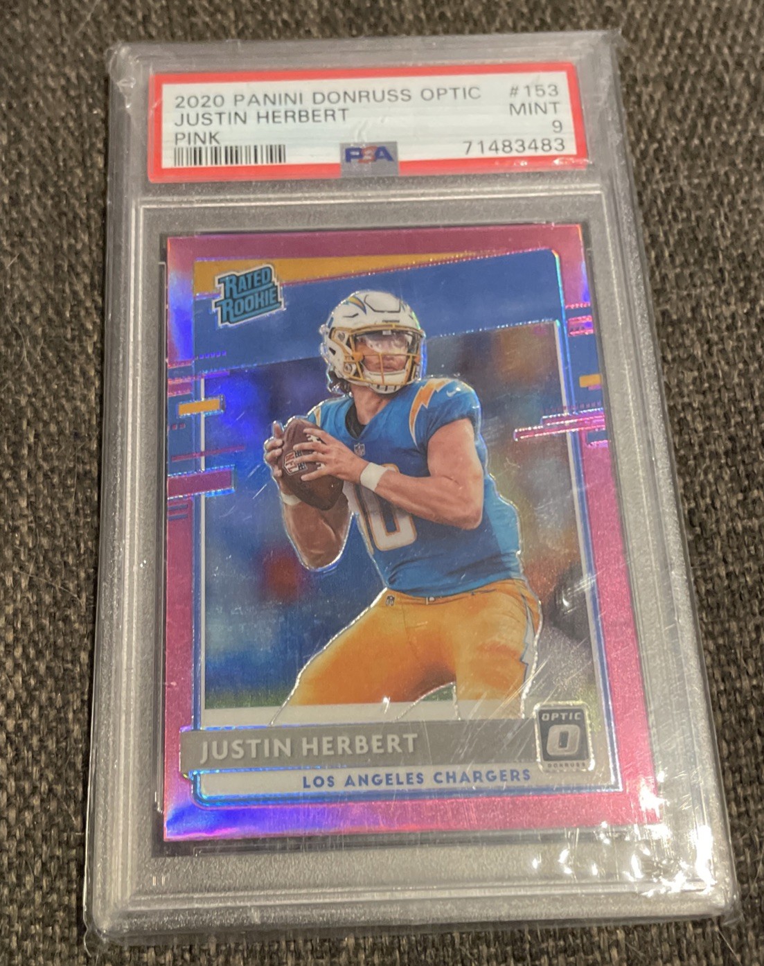 2020 Panini Donruss Optic #153 Justin Herbert Pink Prizm Rookie Card RC PSA 9