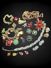 18 pc Job Repair Lot Vintage Designer Rhinestone Costume Jewelry Hobe Weiss 