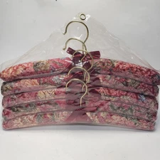 Lot Of 5 Padded Clothes Hangers Floral Tapestry Burgundy Red Elegant 