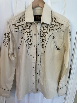 Men's El General Charro Beige  Scroll Embroidery Western Wear Long Sleeve Snap