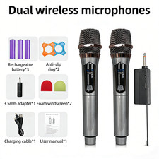 2pcs Wireless Karaoke Microphone Dynamic Mic Up160ft Range Handheld Mic System