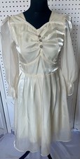 Vintage Style Ivory Shimmer Dress UK 8-10 Puff Sleeve Cottagecore NWT