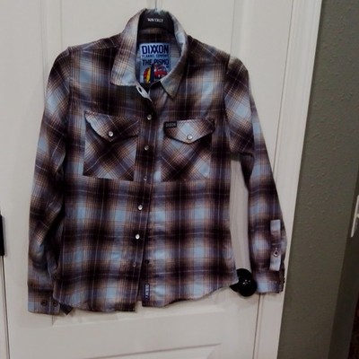 Dixxon The Pismo Flannel Long Sleeve Snap Up Blue/Tan/Brown Small