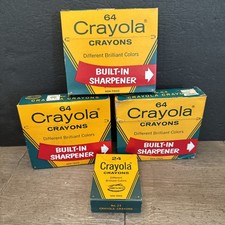 VTG NOS Crayola Box 64 Crayons W/Sharpener Binney Smith USA Lot Of 3 Plus 24