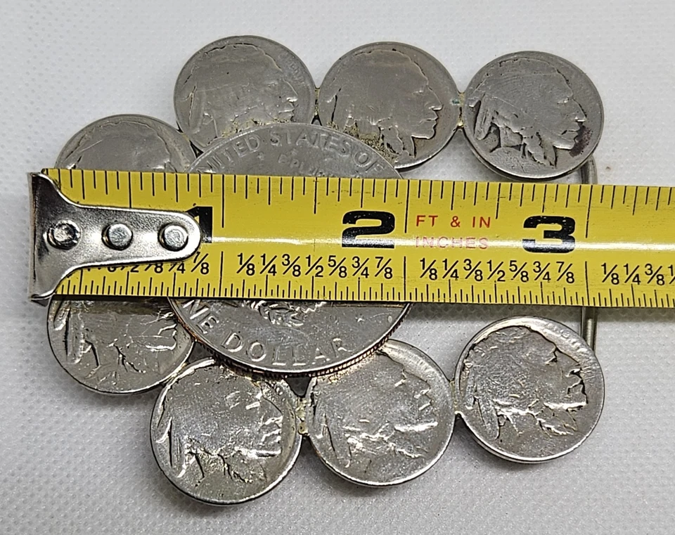 Vintage Buffalo Nickel & Eisenhower Dollar Coin Belt Buckle 3" Western Americana - Image 2 of 4