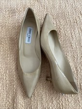 JIMMY CHOO AZA NUDE PATENT LEATHER POINTED TOE PUMP SZ 35 MSRP 595