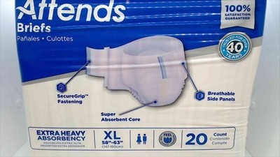 Attends Briefs, Extra Heavy Absorbency   XL (58'' 63''), 20-Count   New & Sealed