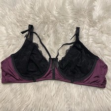 Torrid 2 Bra Purple Black Satin Lace Retro Underwire Back Closure