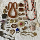 Vintage Jewelry Lot Art Nouveau Bakelite 800 Silver Mosaic JJ Cameo Brooch Pins