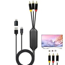 USB C to RCA Cable Adapter, 6Ft Wired Type-C to RCA Screen Mirroring with USB A