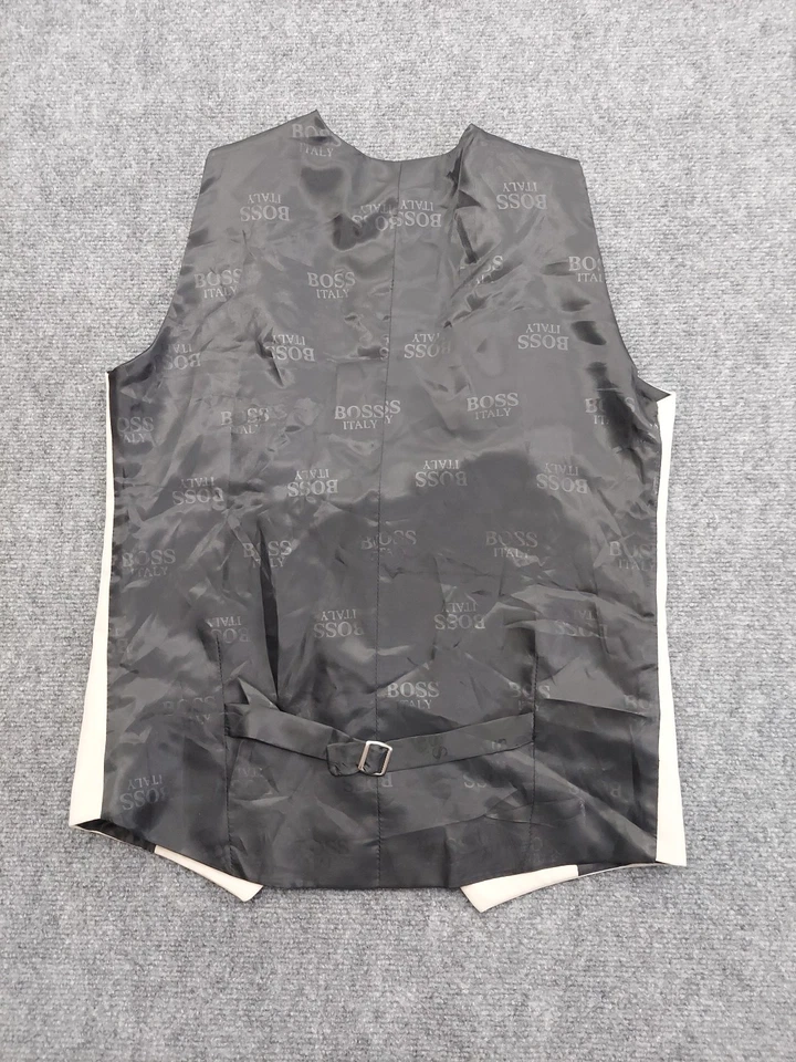 Hugo Boss Tuxedo Vest Mens Small Beige Black Velvet Trim Adjustable Back Logo - Image 2 of 4