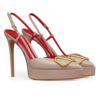NIB Valentino Garavani Beige 120 mm VLogo Slingback Platform Pumps 37.5