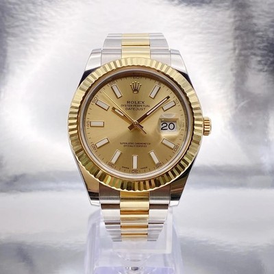 Rolex Datejust II 116333 Yellow Gold Steel Champagne Dial Automatic Mens Watch