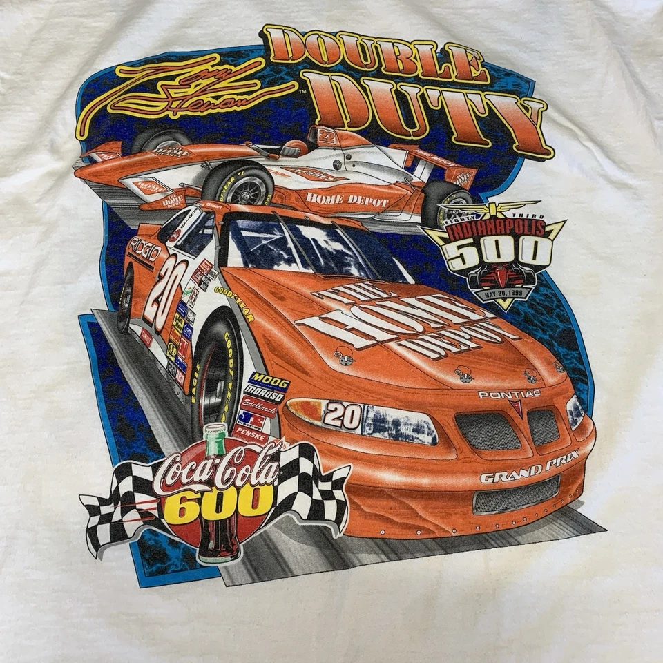 De colección 1999 NASCAR Tony Stewart “Double Duty” Daytona 500 Blanco Talla L Corto Hecho en EE. UU. Foto 2 de 4