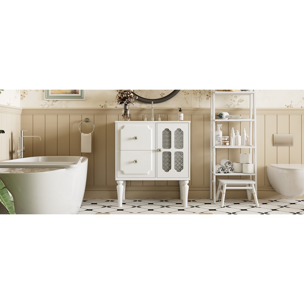 Retro Style 30'' Bathroom Vanity w Ceramic Sink Combo Freestanding Single Vanity