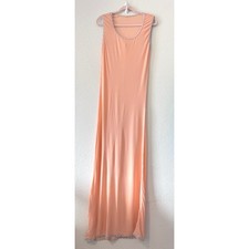 Vintage Peach Sleeveless Maxi Nightgown Slip Dress Blue Floral Lace Trim OS