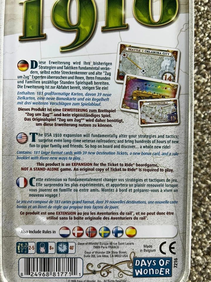 Ticket to Ride USA 1910 Expansion Days of Wonder - In Metal Tin 100 % Complete! - Image 4 of 4