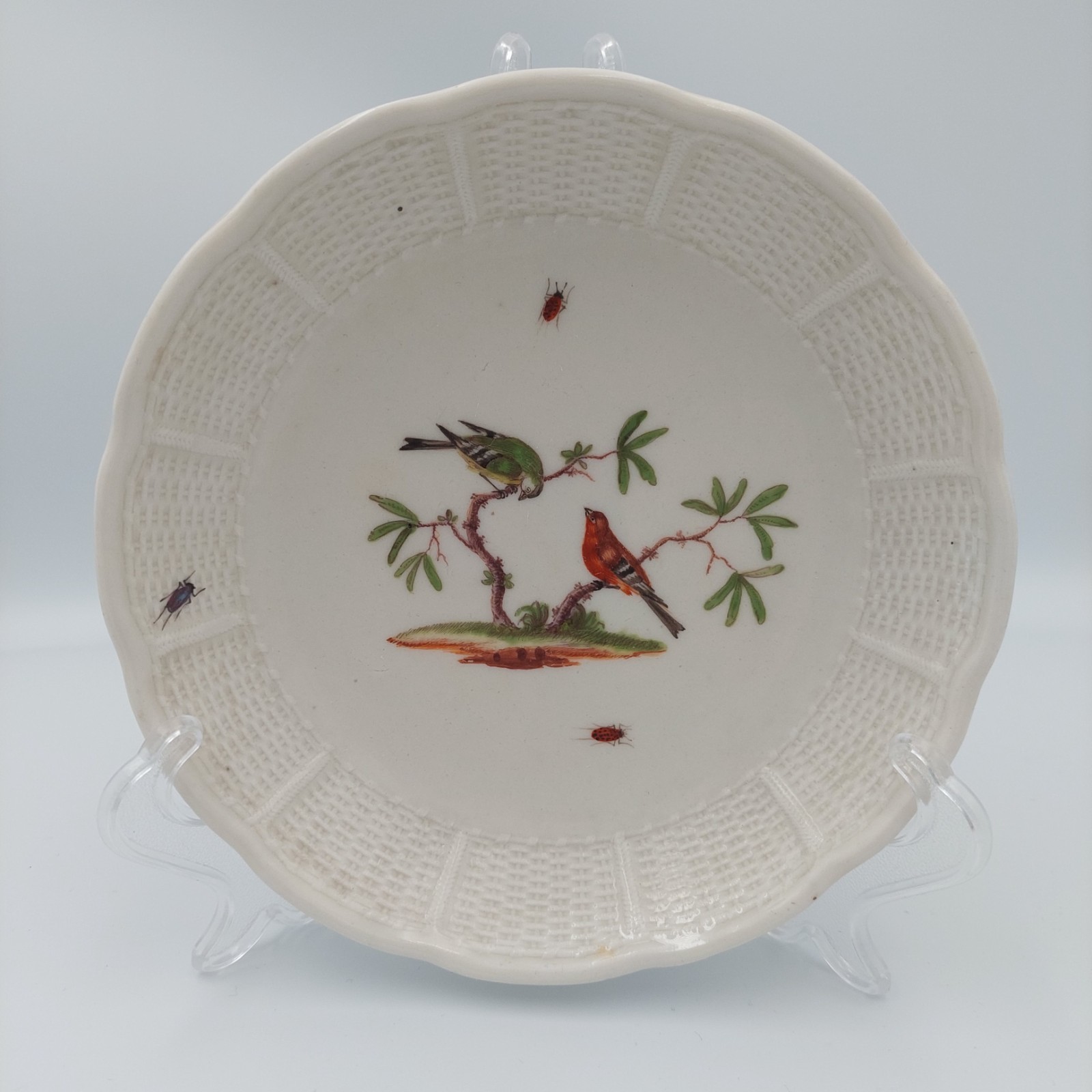 Antique 18 Century Ludwigsburg Birds Insects Tea Cup & Saucer Porcelain STUNNING