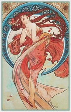 Art Nouveau Alphonse Mucha's Dancer Poster Counted Cross Stitch Chart Pattern