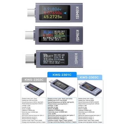 KWS-2303C/KWS-2302C/KWS-2301C DC4~30V Type-C Tester Voltage Current Power Meter