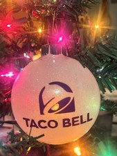 Handmade Taco Bell Themed White Christmas Ornament Shatterproof Disc NEW