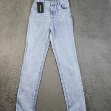 PrettyLittleThing Jeans Womens UK 10 Light Wash High Rise Split Hem Denim Mom