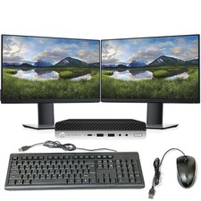 HP Windows 11 Pro Desktop i5 Computer Mini Pc 16GB RAM 256GB SSD Dual 22in LCD