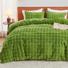 Faux Fur Duvet Cover Twin Size, 2 Pieces Ultra Soft Twin/Twin XL 06-green