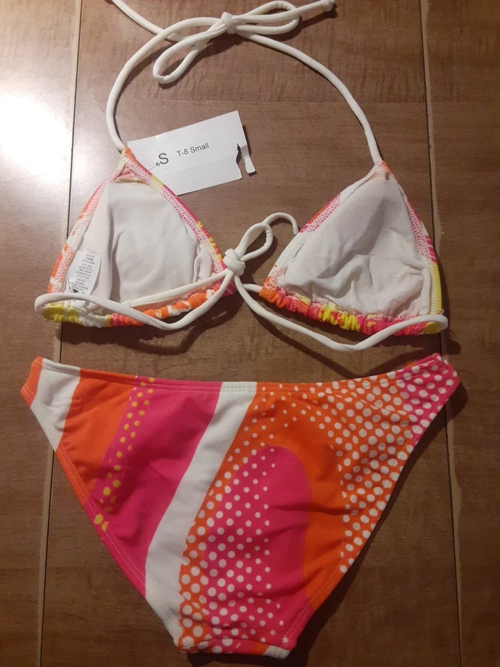 Chica Rica Pink/Orange Abstract Bikini Size Small 5 - Image 2 of 3
