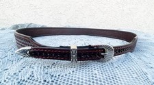 Western Red Leather Hand Stamped Basketweave HAT BAND W/Buckle 3/4" Wide