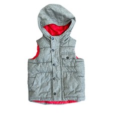 Old Navy Kids Gray Hooded Puffer Vest Red Lining Pockets Sleeveless XS size 5