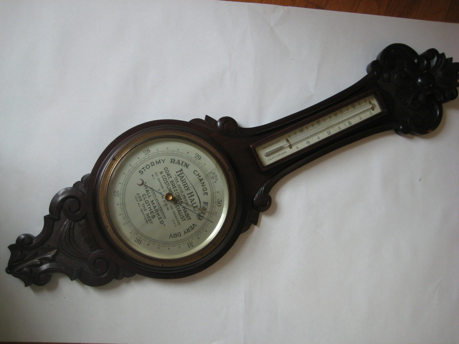 19th c antique Harry Hall tailor shop Oxford St London BAROMETER vtg thermometer eBay