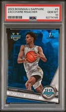 Graded 2023 Topps Bowman U Sapphire Zaccharie Risacher #9 Basketball Card PSA 10