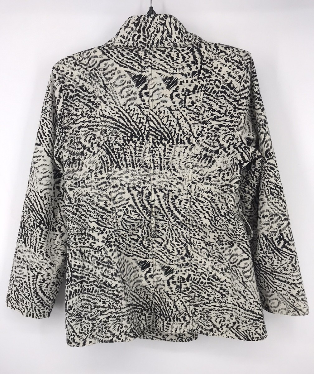 Tweeds Brand Jacket Silk Blend Cream Animal Print Womens Size