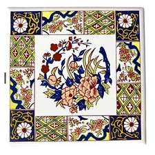VTG Hand-Painted Ceramic Tile Coaster Floral Design Home Decor 4 1/4 x 4 1/4