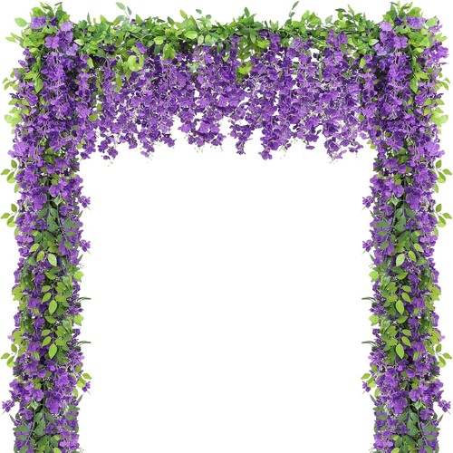 Wisteria Artificial Flowers Garland, 5Pcs Total 36FT Purple Wisteria Hanging Flo