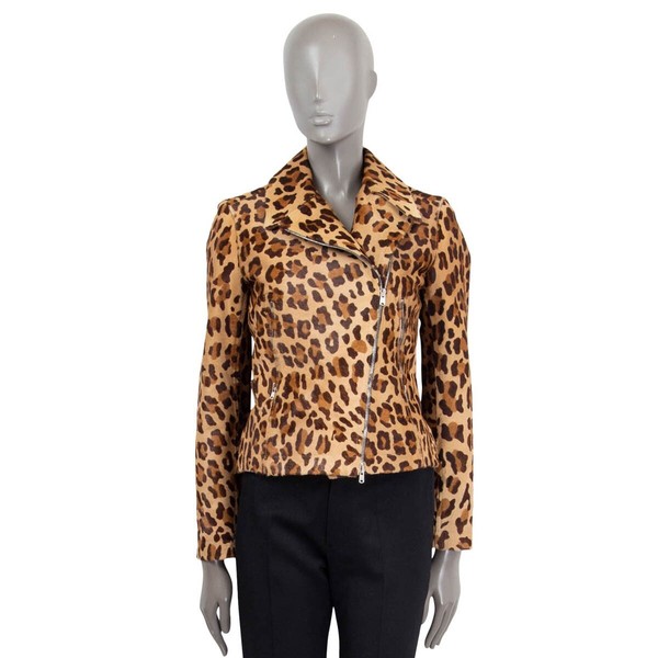 66815 authentische ALAIA hellbraune LEOPARD KALBSHAAR BIKER Jacke 40 M