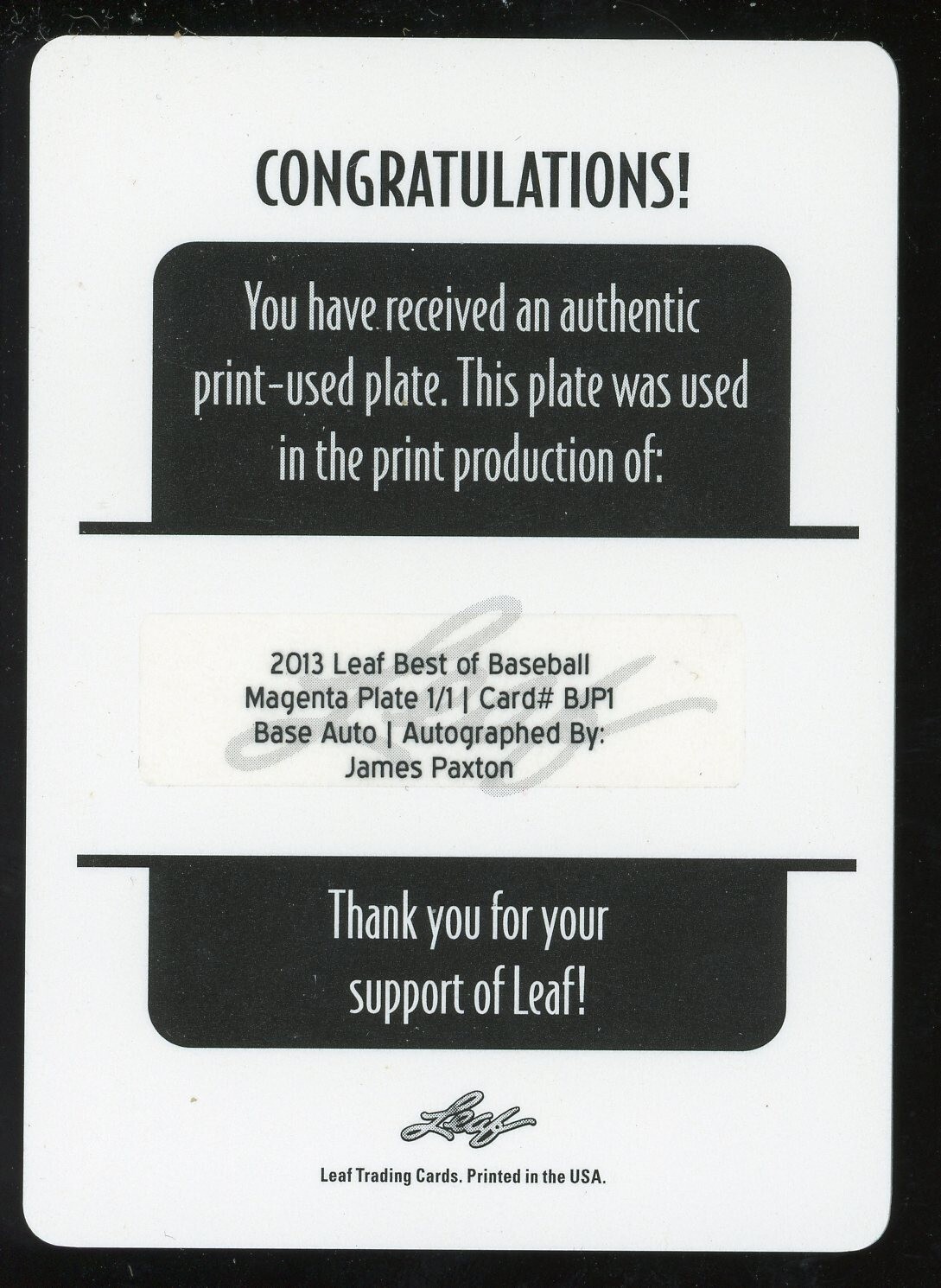 2013 Leaf Best of Baseball Printing Plate Magenta Autographs BJP1