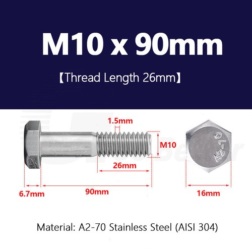 Metric Hex Head Bolts M6 M8 M10 M12 Half-Thread Machine Screw Stainless Steel A2 - Picture 63 of 111