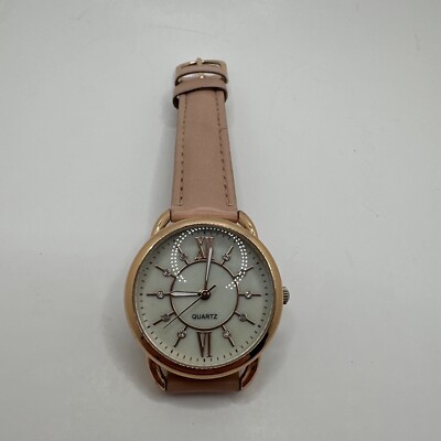 Accutime Women's Watch 4006LWM Pink Faux Leather Band Round 35 mm White MOP Dial