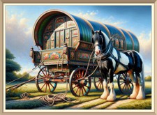 Romani Print Gypsy Travellers Romany Bow Top Vardo Caravan Wagon Shire Horse R31