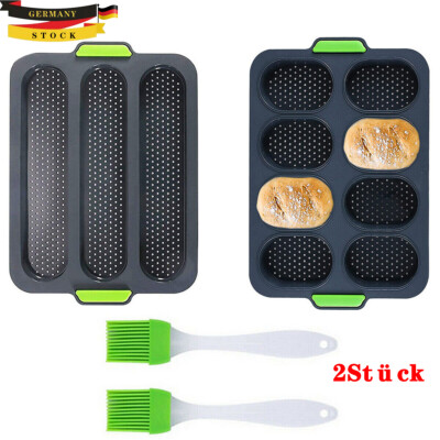2x Backform Brot Set Silikon Backen Brötchen Backform Antihaft Baguette Form
