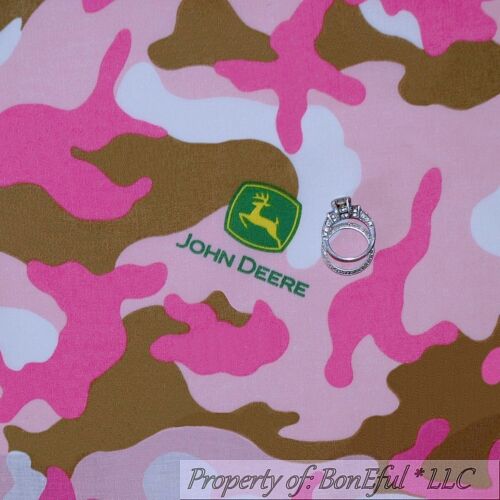 BonEful Fabric Cotton Quilt Pink Brown White Girl Baby Camo JD Tractor NEW SCRAP