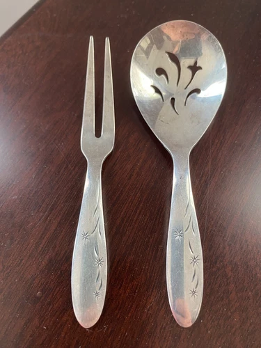 Sterling Silver Pickle Fork & Slotted Spoon Gorham Serving Nuts MCM Star Pattern