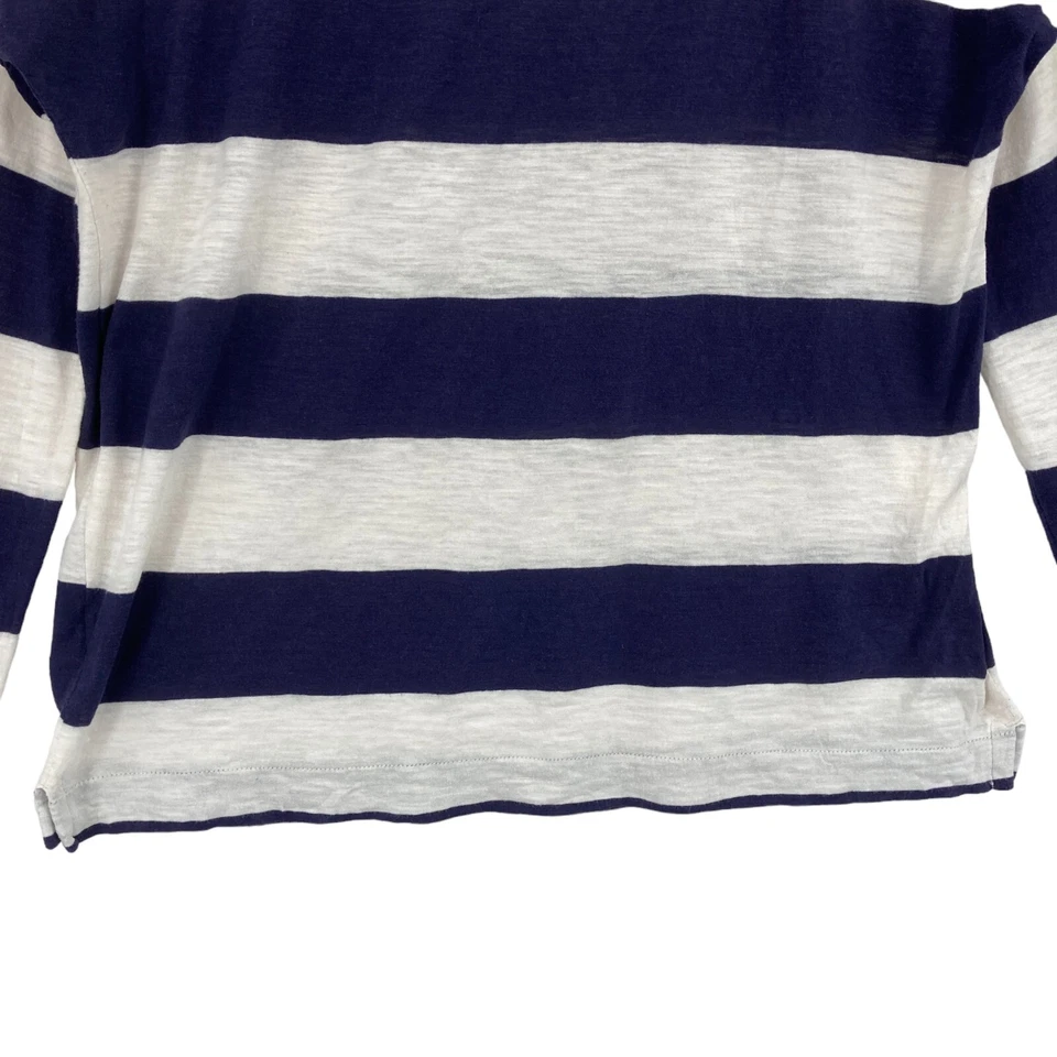 LOFT Shirt Top Womens Medium Navy White Striped Cotton Boat Neck Sequin Pullover - Image 4 of 4
