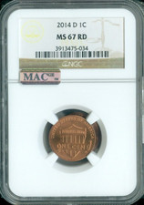 2014-D Lincoln Cent NGC MS67 RD Quality